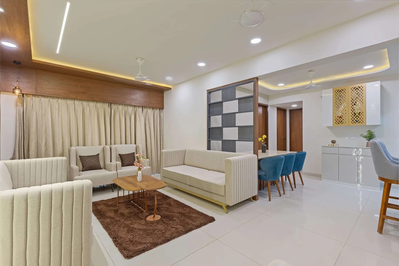 Completed living and dining interior by SHAMS